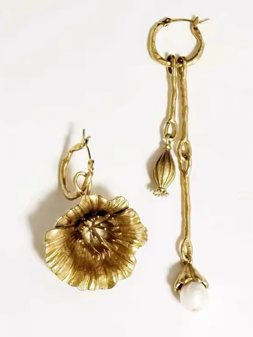 Talisman Poppy Flower Asymmetric Earrings